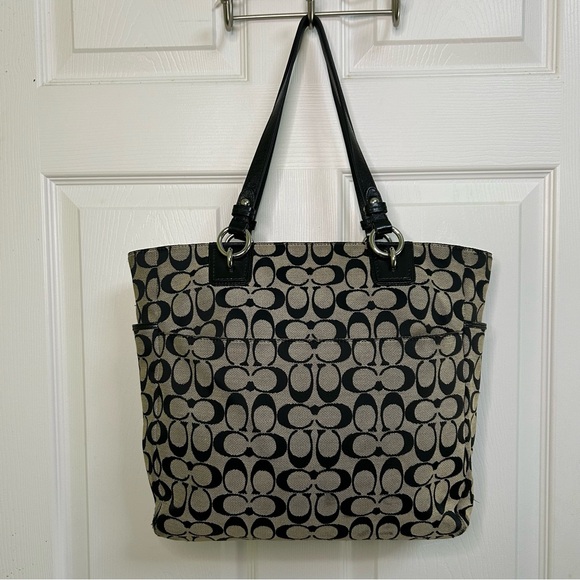 Coach Gallery Signature Tote Shoulder Bag Black and Tan Canvas and Leather - Picture 3 of 16